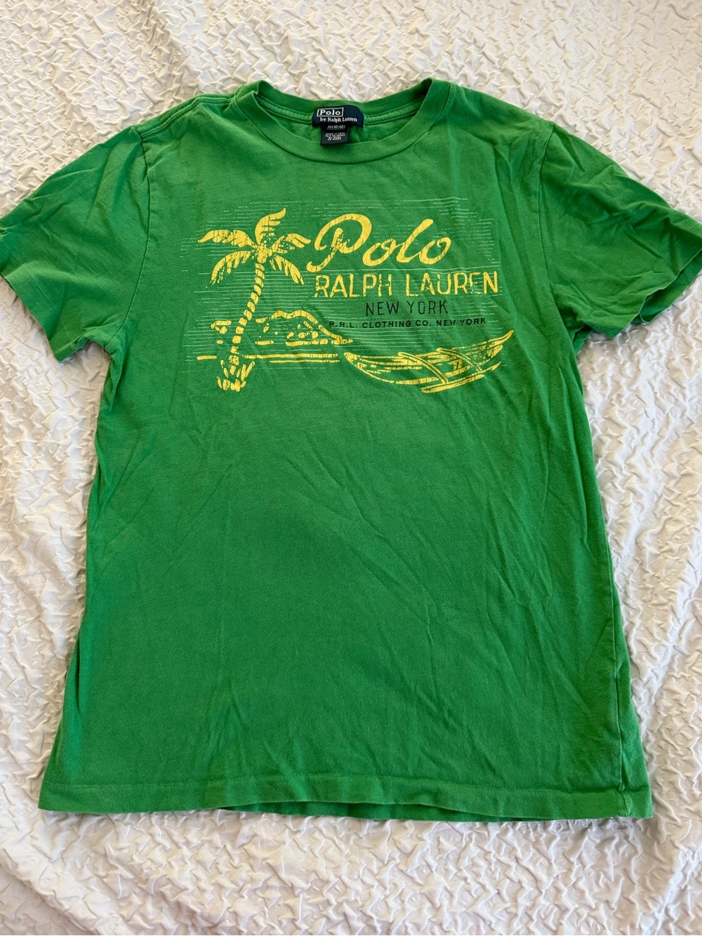 Ralph Lauren Green Tee with Yellow Palm Graphic Kids med (10-12)